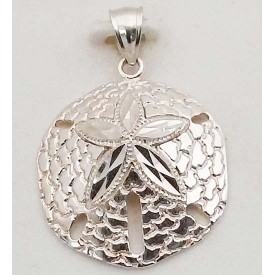 RARD1993PS Sterling Silver Diamond Cut Sanddollar Pendant 